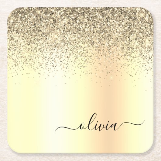 Dessous-de-verre Carré En Papier Gold Parties scintillant Girly Luxe Moderne Monogr (Devant)