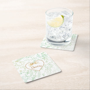 Dessous-de-verre Carré En Papier Gold Ribbon Mint Floral Joyeux Noël