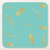 Dessous-de-verre Carré En Papier Golden Feathers Aqua (Devant)