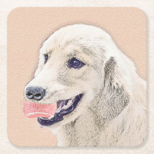 Dessous-de-verre Carré En Papier Golden Retriever avec Tennis Ball Peinture Chien A