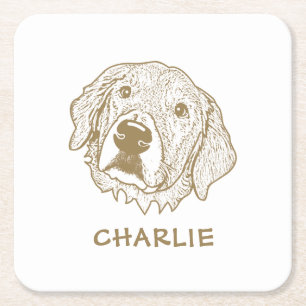 Dessous-de-verre Carré En Papier Golden Retriever Chien Personnalisé