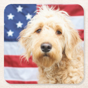 Dessous-de-verre Carré En Papier Goldendoodle avec drapeau américain