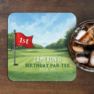 Dessous-de-verre Carré En Papier Golf 1er Anniversaire Trou De Fête En Un