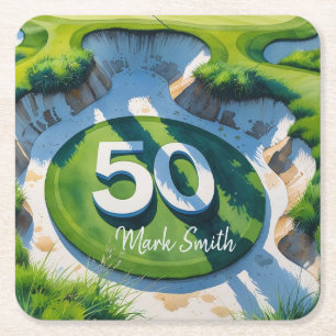 Dessous-de-verre Carré En Papier Golf 50e anniversaire sur Golf Course