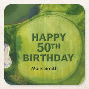 Dessous-de-verre Carré En Papier Golf  50e anniversaire sur un parcours de golf