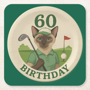 Dessous-de-verre Carré En Papier Golf 60e anniversaire pour Golfer avec balle et te