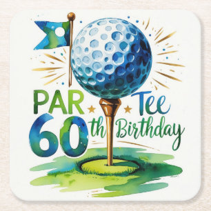 Dessous-de-verre Carré En Papier Golf 60e anniversaire pour Golfer avec balle et te