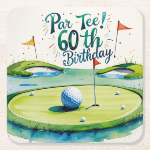 Dessous-de-verre Carré En Papier Golf 60e anniversaire pour Golfer avec balle et te
