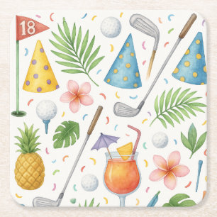 Dessous-de-verre Carré En Papier Golf Hawaii thème pour Hawaiian Golfer Party