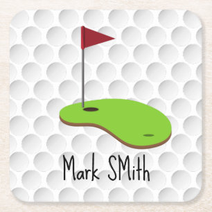 Dessous-de-verre Carré En Papier Golf Let's Par tee avec drapeau de golf sur vert b