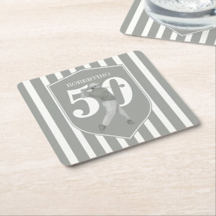 Dessous-de-verre Carré En Papier Golfeur Préparé Vintage Gris Blanc 50e Anniversair