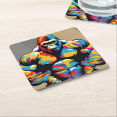 Dessous-de-verre Carré En Papier Gorilla Bodybuilder Poids Lifter Pop Art Cartoon (Incliné)