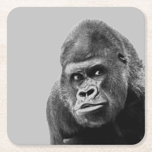 Dessous-de-verre Carré En Papier Gorille noire blanche (Devant)