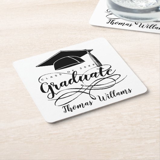 Dessous-de-verre Carré En Papier Graduate Ajouter nom et année (Incliné)