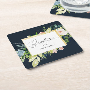 Dessous-de-verre Carré En Papier Graduation Florale Bleue De Minuit