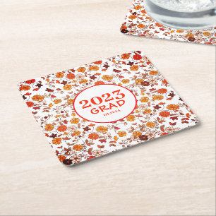 Dessous-de-verre Carré En Papier Graduation Party Retro Floral