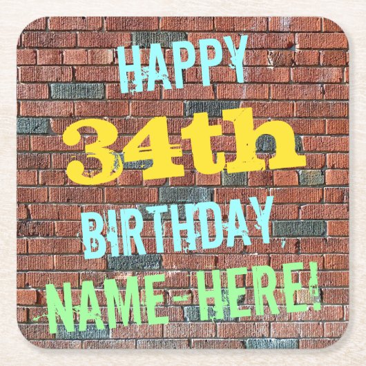 Dessous-de-verre Carré En Papier Graffiti muraux de briques inspiré 34ème anniversa (Devant)