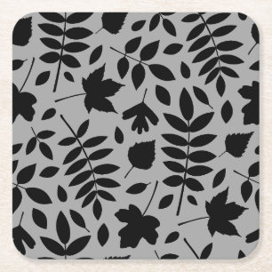 Dessous-de-verre Carré En Papier Grand Motif Feuille tombé noir sur gris