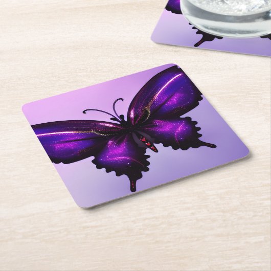 Dessous-de-verre Carré En Papier Grand Papillon Violet (Incliné)