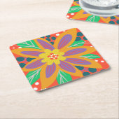 Dessous-de-verre Carré En Papier grande fleur orange (Incliné)