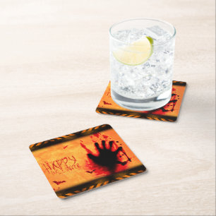 Dessous-de-verre Carré En Papier graphisme de SlipperyJoe heureux Halloween déchiqu