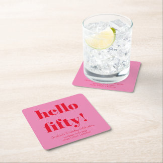 Dessous-de-verre Carré En Papier Gras rose et rouge moderne 50e anniversaire Person