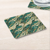 Dessous-de-verre Carré En Papier Green and gold marble design coasters (Incliné)