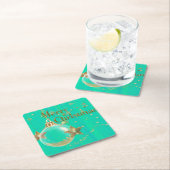 Dessous-de-verre Carré En Papier Green and Gold Merry Christmas Paper Coaster (En situation)