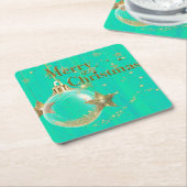 Dessous-de-verre Carré En Papier Green and Gold Merry Christmas Paper Coaster (Incliné)