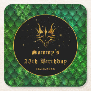 Dessous-de-verre Carré En Papier Green Dragon Scales Gold Faux Parties scintillant