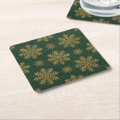 Dessous-de-verre Carré En Papier Green Leather Tooled with Gold Snowflakes (Incliné)