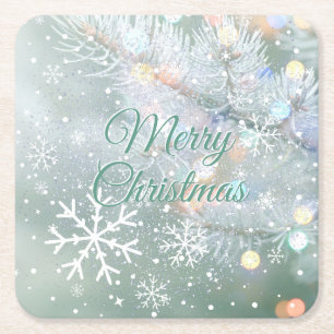 Dessous-de-verre Carré En Papier Green Merry Christmas Snowflakes