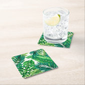 Dessous-de-verre Carré En Papier Green Tropical Palm Banana Monstera Feuille (En situation)