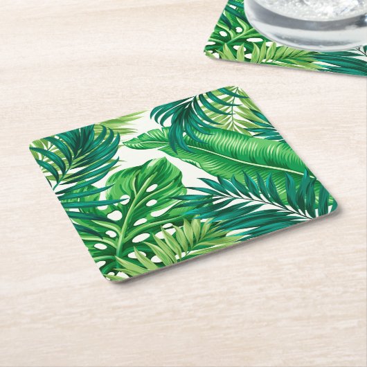 Dessous-de-verre Carré En Papier Green Tropical Palm Banana Monstera Feuille (Incliné)