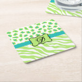 Dessous-de-verre Carré En Papier Green White Zebra Leopard Skin Monogram (Incliné)