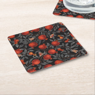 Dessous-de-verre Carré En Papier Grenades et papillons Bella en rouge et gris