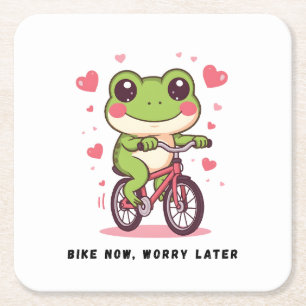 Dessous-de-verre Carré En Papier Grenouille Mignonne à Vélo   Cadeau Drôle pour les