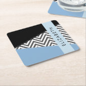 Dessous-de-verre Carré En Papier Grey Zigzag, Grey Chevron, Bleu, Votre Nom (Incliné)