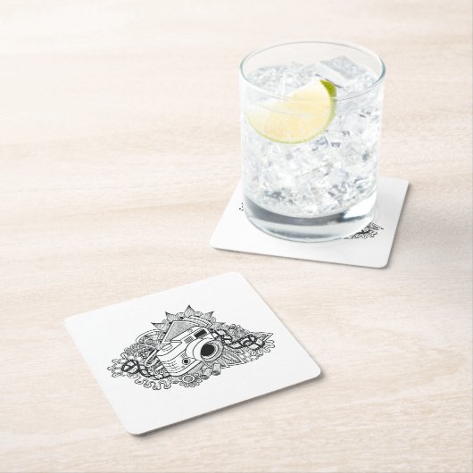 Dessous-de-verre Carré En Papier Griffonnage d'appareil-photo de hippie (En situation)