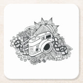 Dessous-de-verre Carré En Papier Griffonnage d'appareil-photo de hippie (Devant)