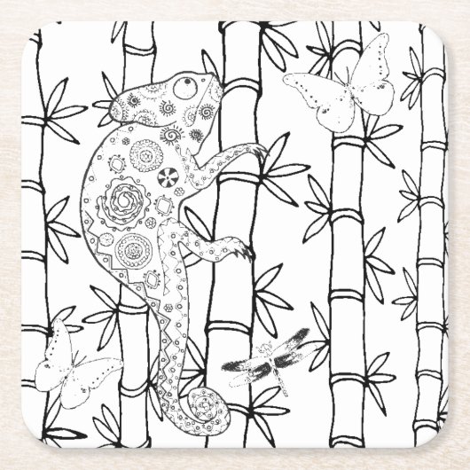 Dessous-de-verre Carré En Papier Griffonnage de caméléon (Devant)