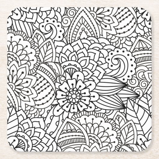 Dessous-de-verre Carré En Papier Griffonnage de conception de fleur (Devant)