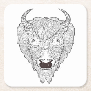 Dessous-de-verre Carré En Papier Griffonnage de tête de bison