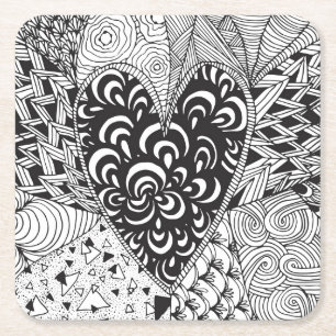 Dessous-de-verre Carré En Papier Griffonnage inspiré de coeur