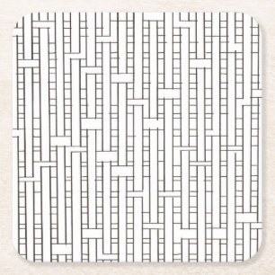 Dessous-de-verre Carré En Papier Grille industrielle - Géométrique moderne noir et