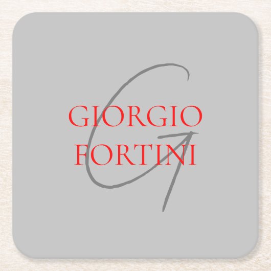 Dessous-de-verre Carré En Papier Gris Rouge Votre nom Monogramme initial Moderne (Devant)