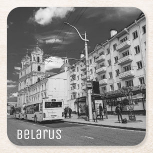 Dessous-de-verre Carré En Papier Grodno Belarus Cityscape Architecture Ville Vue