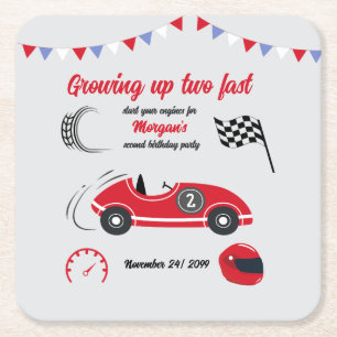 Dessous-de-verre Carré En Papier Grossissant Deux Fast Festive Red Race Car Anniver