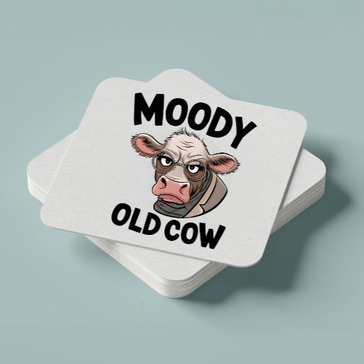 Dessous-de-verre Carré En Papier Grumpy Cow Lover Cadeau Sarcastique ferme squat