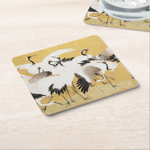 Dessous-de-verre Carré En Papier Grupe de grues japonais Vintage Oiseau Riche Class